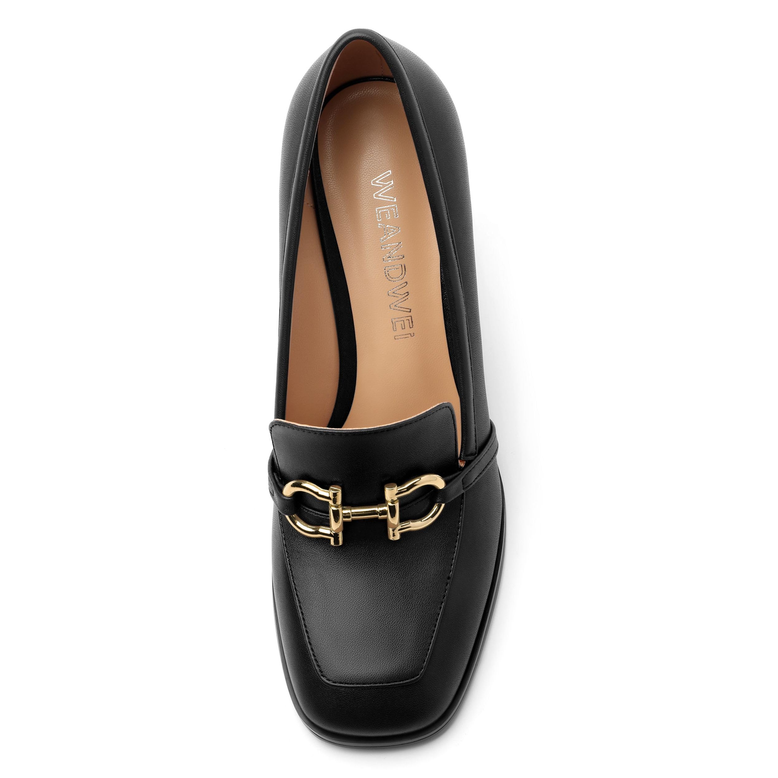 WEANDWEI Women's Loafers - Square Toe High Heels Shoes for Women, Metal Buckle Fashion Women's Pumps Shoes for Party Dress Wedding Office Black Matte Size 7.5
