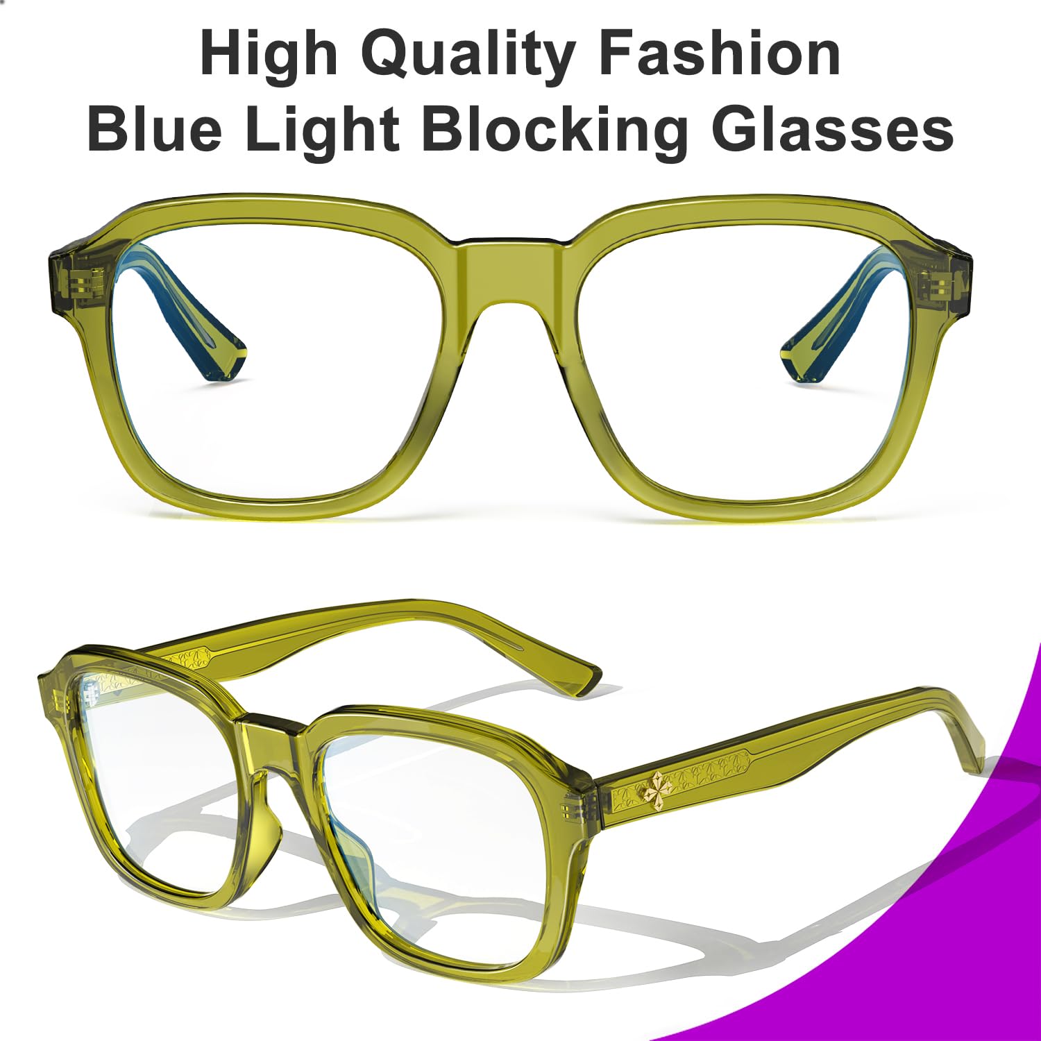 VISOONE Oversized Square Blue Light Blocking Glasses Fashion Computer Eyewear for Women and Men BENNETT