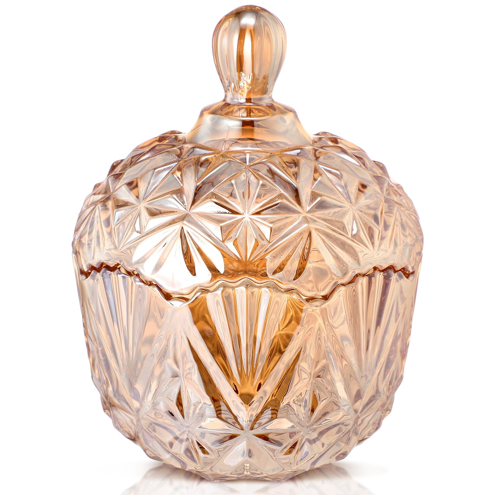 DoubleFill 26 oz Large Glass Candy Dish with Lids Crystal Candy Jar with Lid Halloween Decorative Covered Glass Jar Jewelry Box Wedding Buffet Biscuit Containers for Snacks(Amber,Classic)