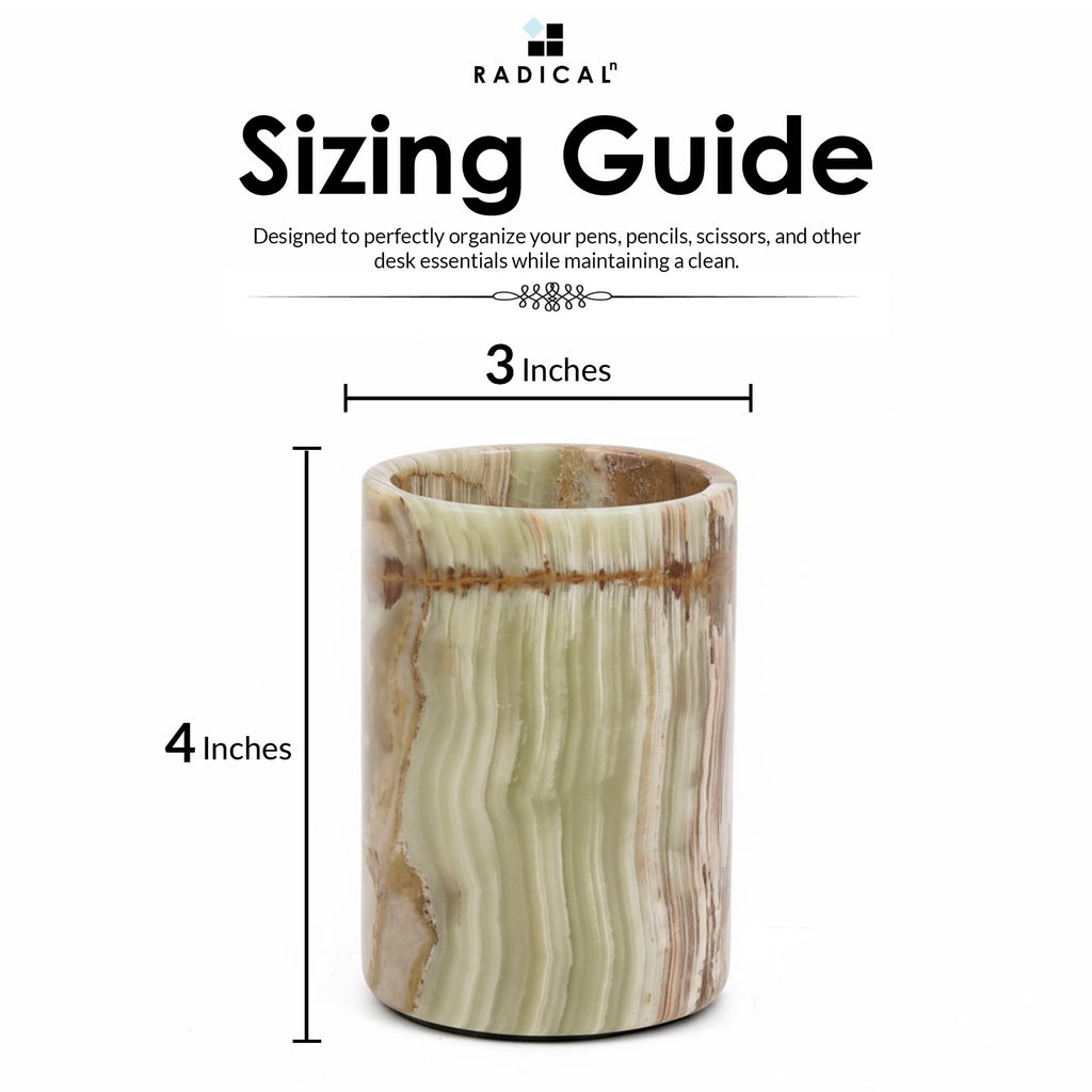 Radicaln Marble Pen Holder For Desk 4" Inches Green Onyx Handmade Stationary Holder For Office Supplies, Ideal Pencil Holders & Desk Organizer, Use for Makeup Accessories