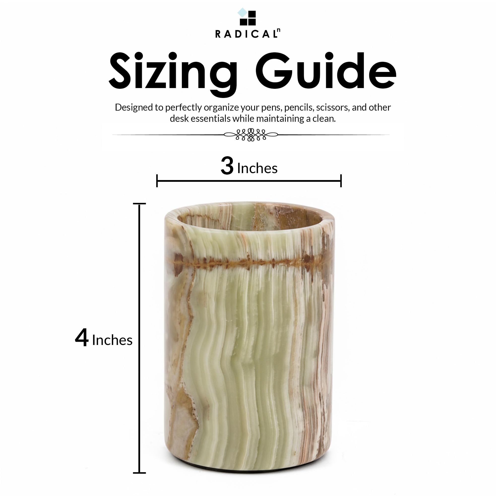 Radicaln Marble Pen Holder For Desk 4" Inches Green Onyx Handmade Stationary Holder For Office Supplies, Ideal Pencil Holders & Desk Organizer, Use for Makeup Accessories