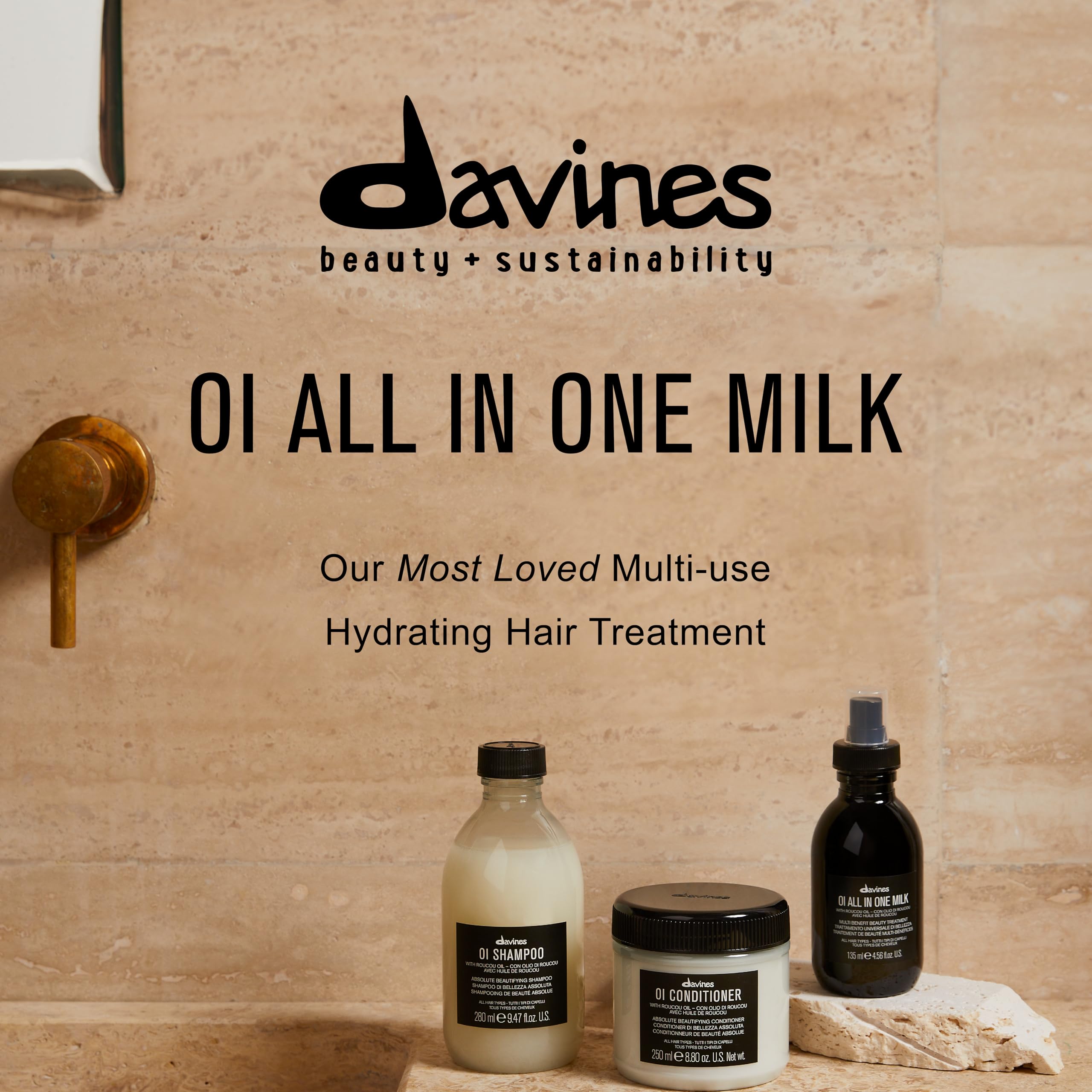 Davines OI All in One Milk | Leave-in Conditioner Spray | Powerful Hair Detangler + Heat Protection | Smoothes Frizzy Hair | 4.56 Fl Oz