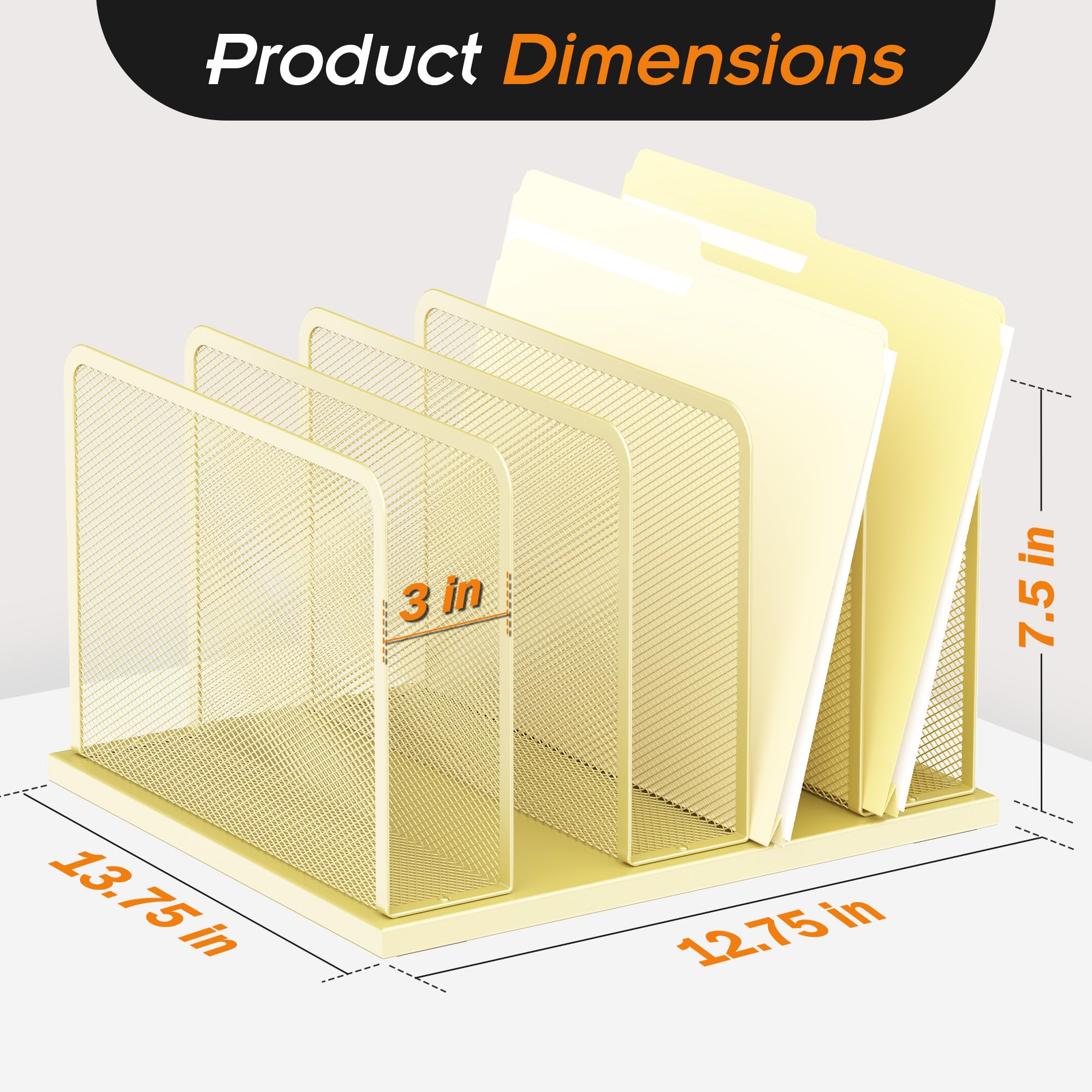Kuntine.B Desk File Organizer Upright Mesh Desktop Organizer File Sorter Office Organization File Holder for Home, Office & Classroom (Gold, 1 Pack 5-Section)