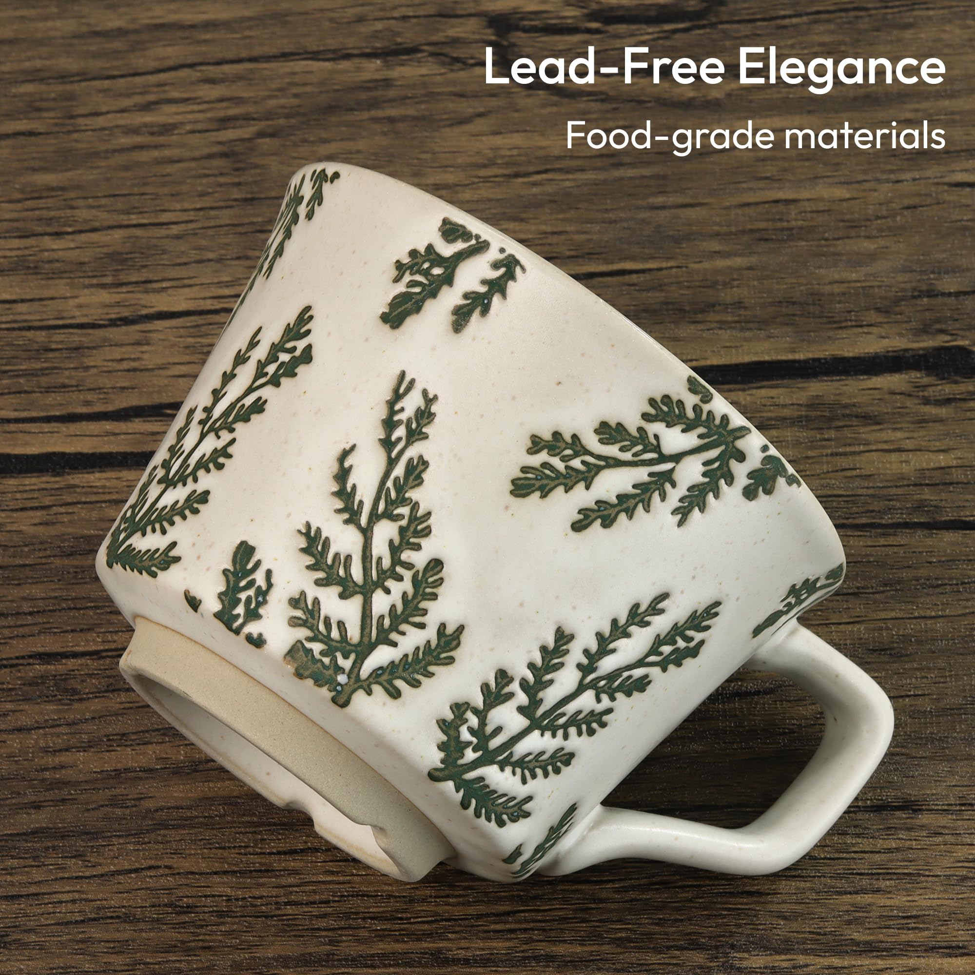LINVIA Ceramic Coffee Mug, 12 oz Novelty Unique Teacup with Handle, Stoneware Cup for Tea Mocha Latte Cappuccino Espresso (Leaf)