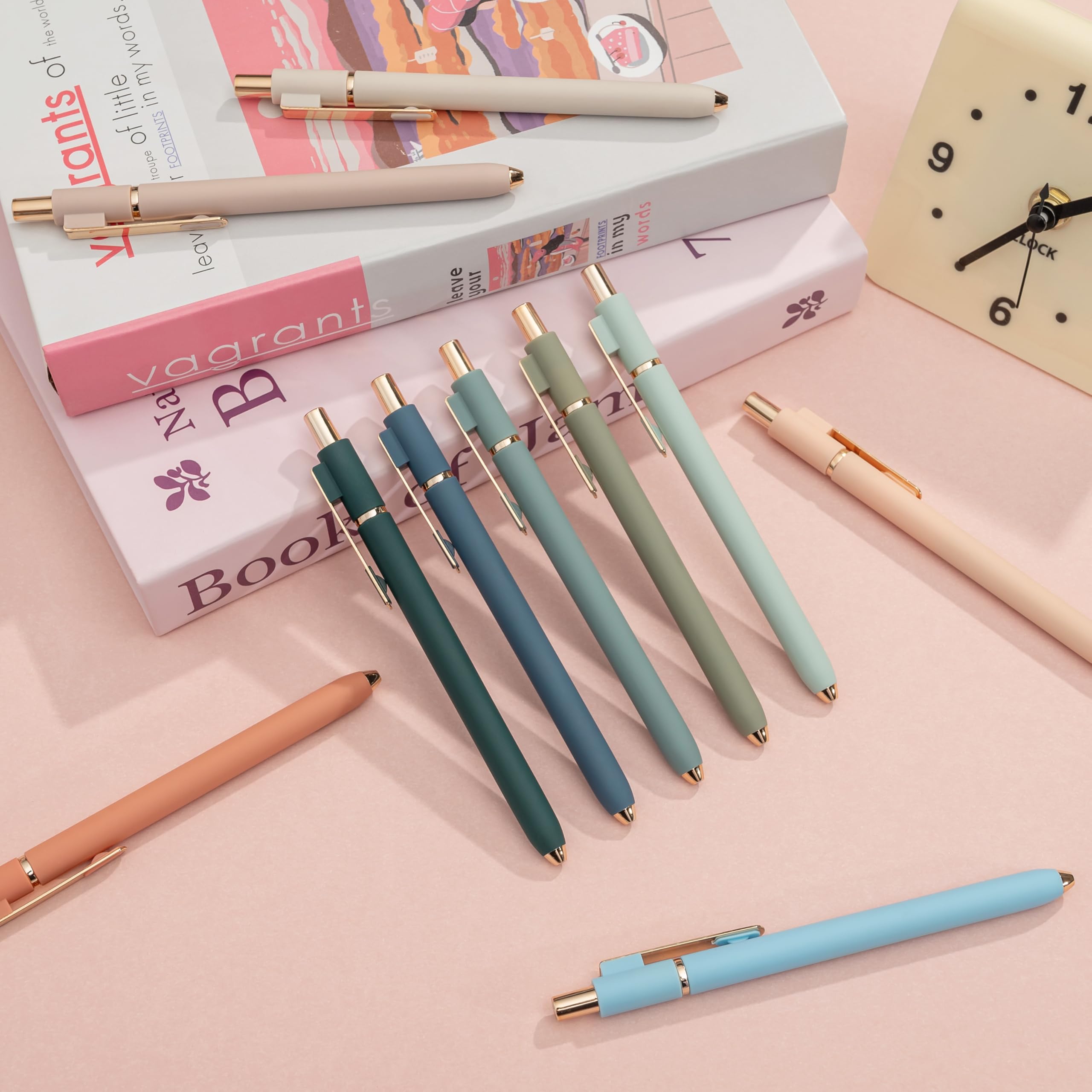 Linbsunne Gel Pens Black Ink Pens for Office 0.5mm Fine Point Pen Smooth Writing Retractable (Metal gold clip-10 pcs)