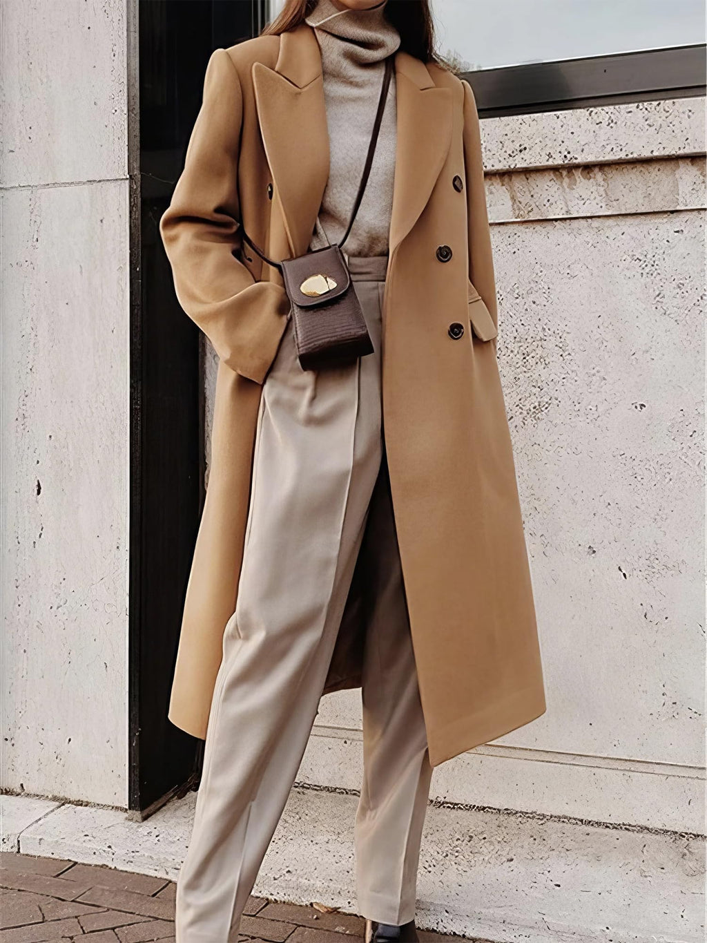 IDEALSANXUN Tweed Blazer Women 2025 Fall Jackets Winter Long Blazers Business Casual Outfits Blazer Dress Coat, Camel, L