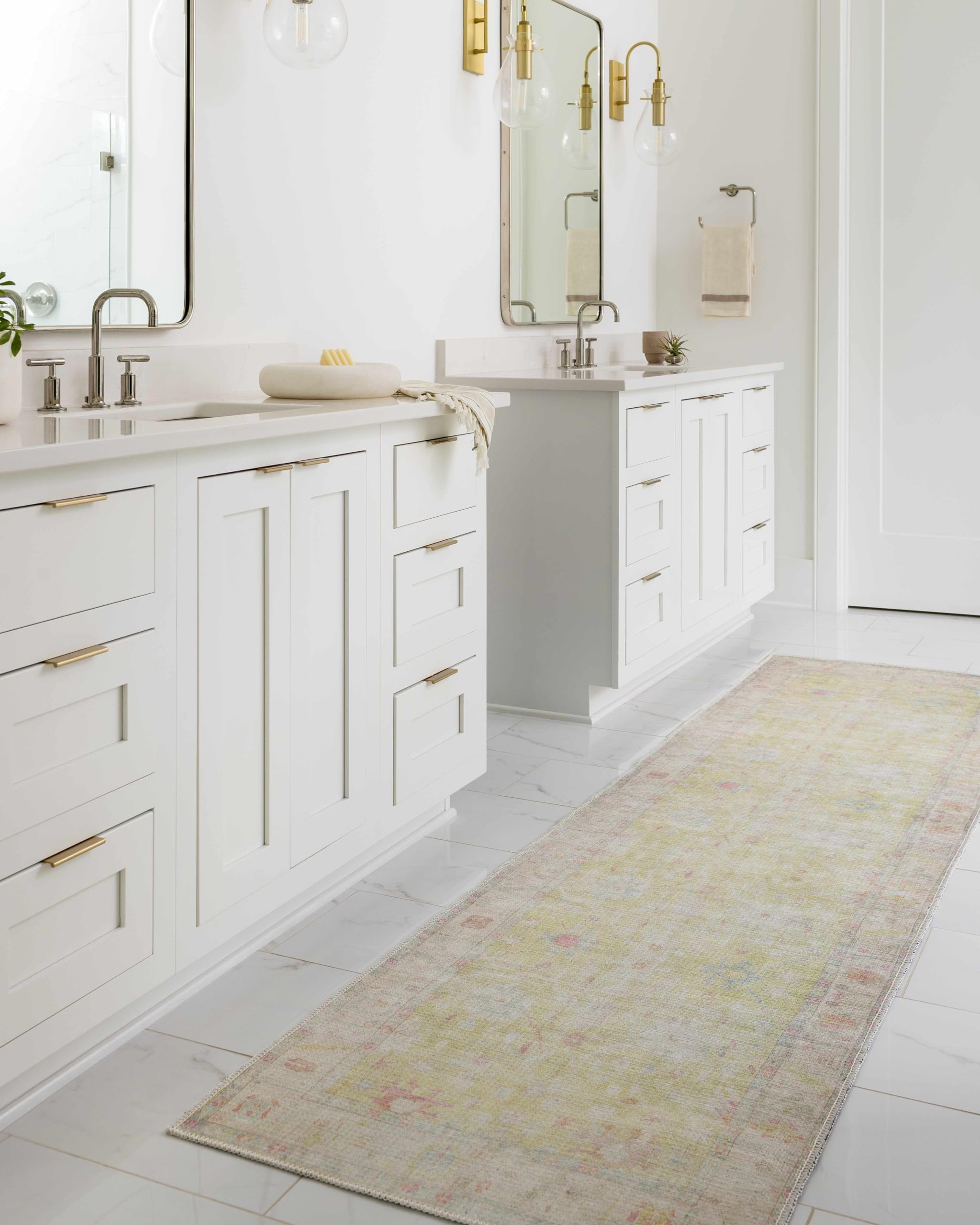 Hauteloom Zinnia Vintage Distressed Faded Area Rug - Oriental Bohemian Turkish Floral Carpet - Machine Washable Rug - Stain Resistant - Pet Friendly - Pink, Green, Blue, Colorful - 8'10" x 12'