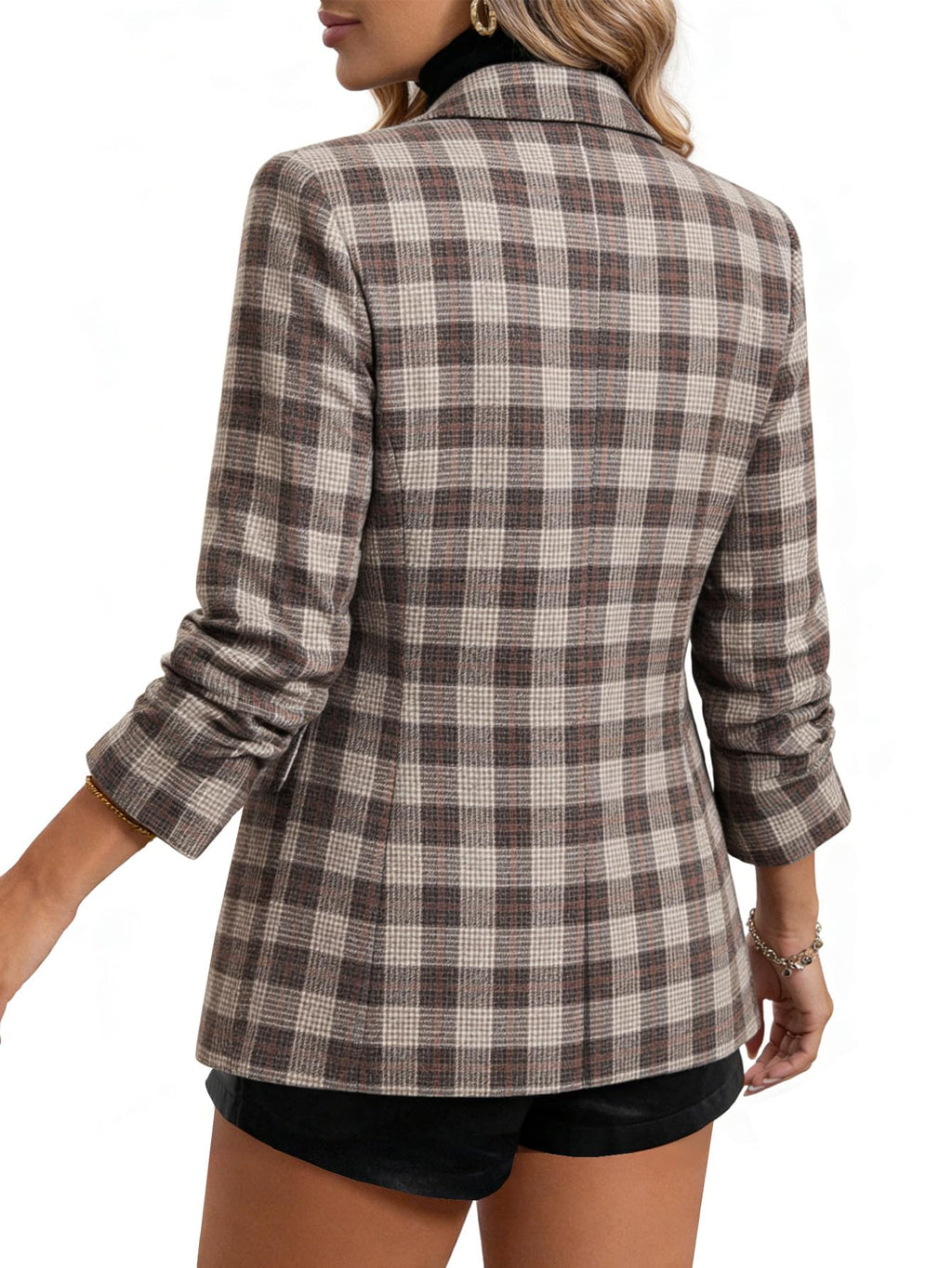 Mina Self Plaid Blazer Jacket for Women Houndstooth 2026 Fall Winter Business Caual Tan Brown Work Office Womens Trendy Boyfriend Professional Fashion Dressy Ladies Women's Blazers & Suit Jackets