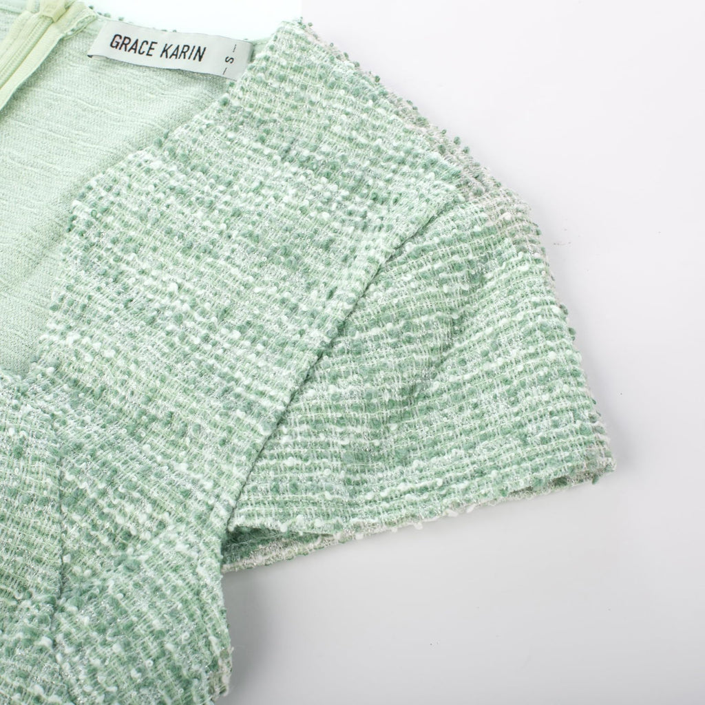 GRACE KARIN Women's Gorgeous Pencil Dress Cap Sleeve Tweed Pencil Dress for Work Green White