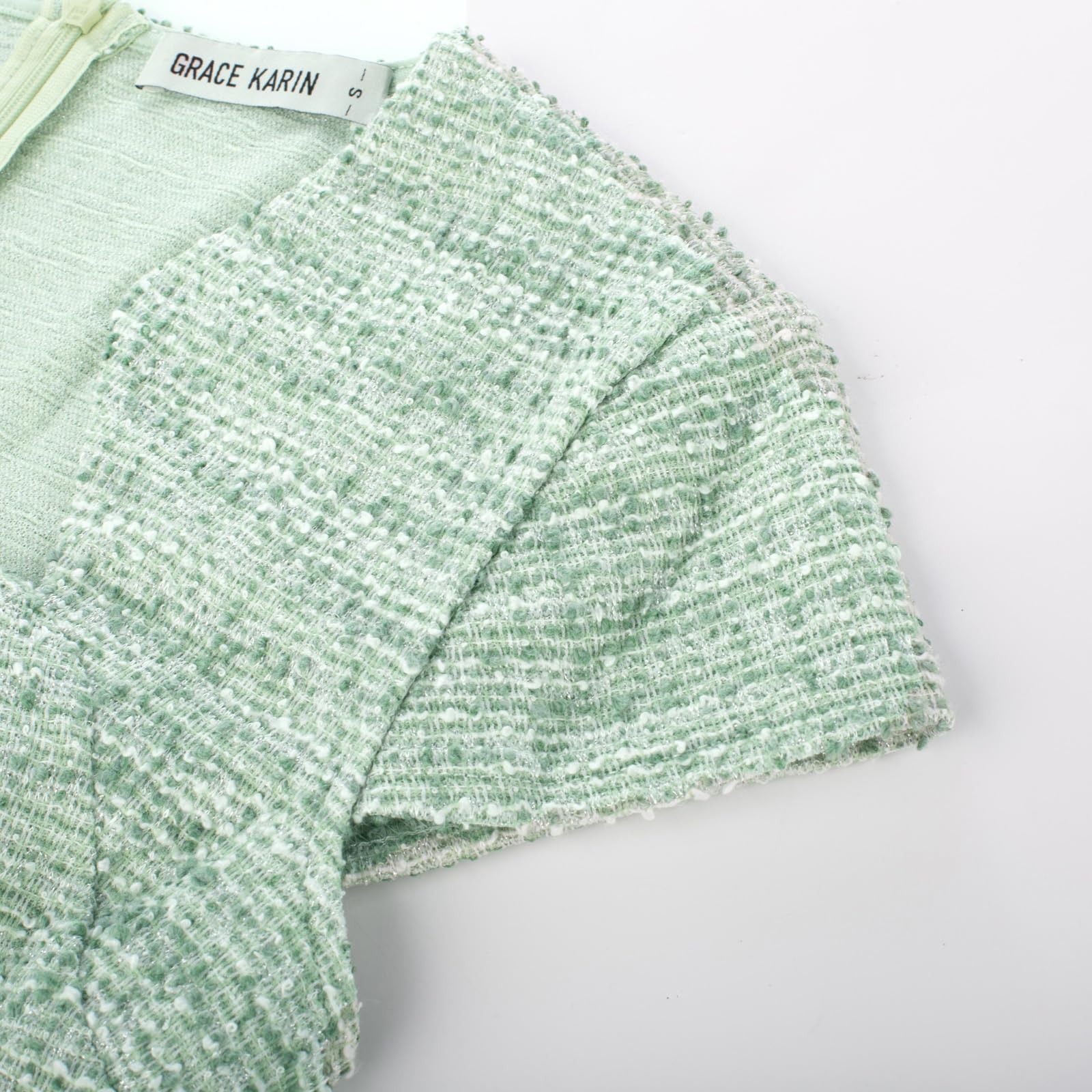 GRACE KARIN Women's Gorgeous Pencil Dress Cap Sleeve Tweed Pencil Dress for Work Green White