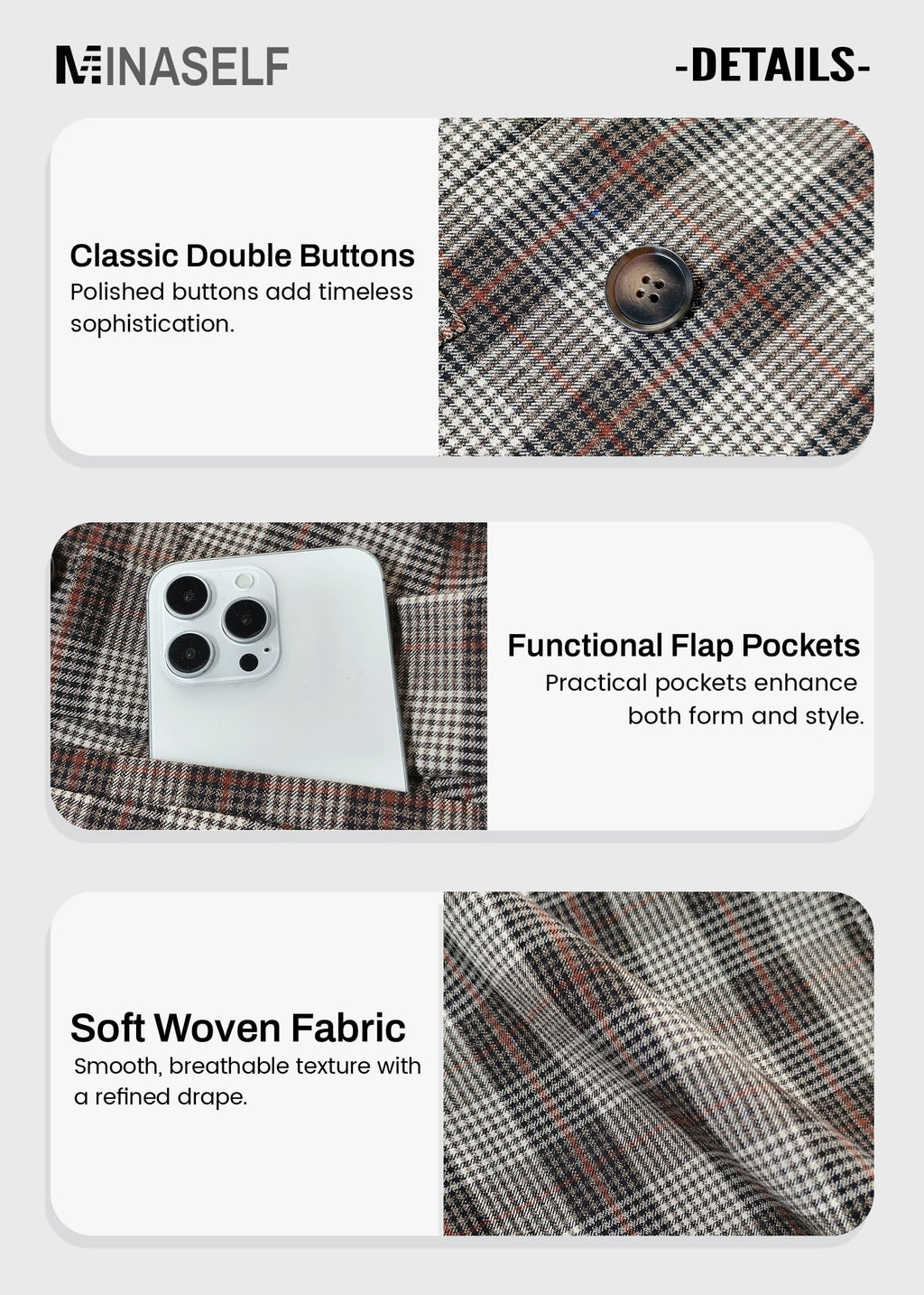 Mina Self Plaid Blazer Jacket for Women Houndstooth 2026 Fall Winter Business Caual Tan Brown Work Office Womens Trendy Boyfriend Professional Fashion Dressy Ladies Women's Blazers & Suit Jackets