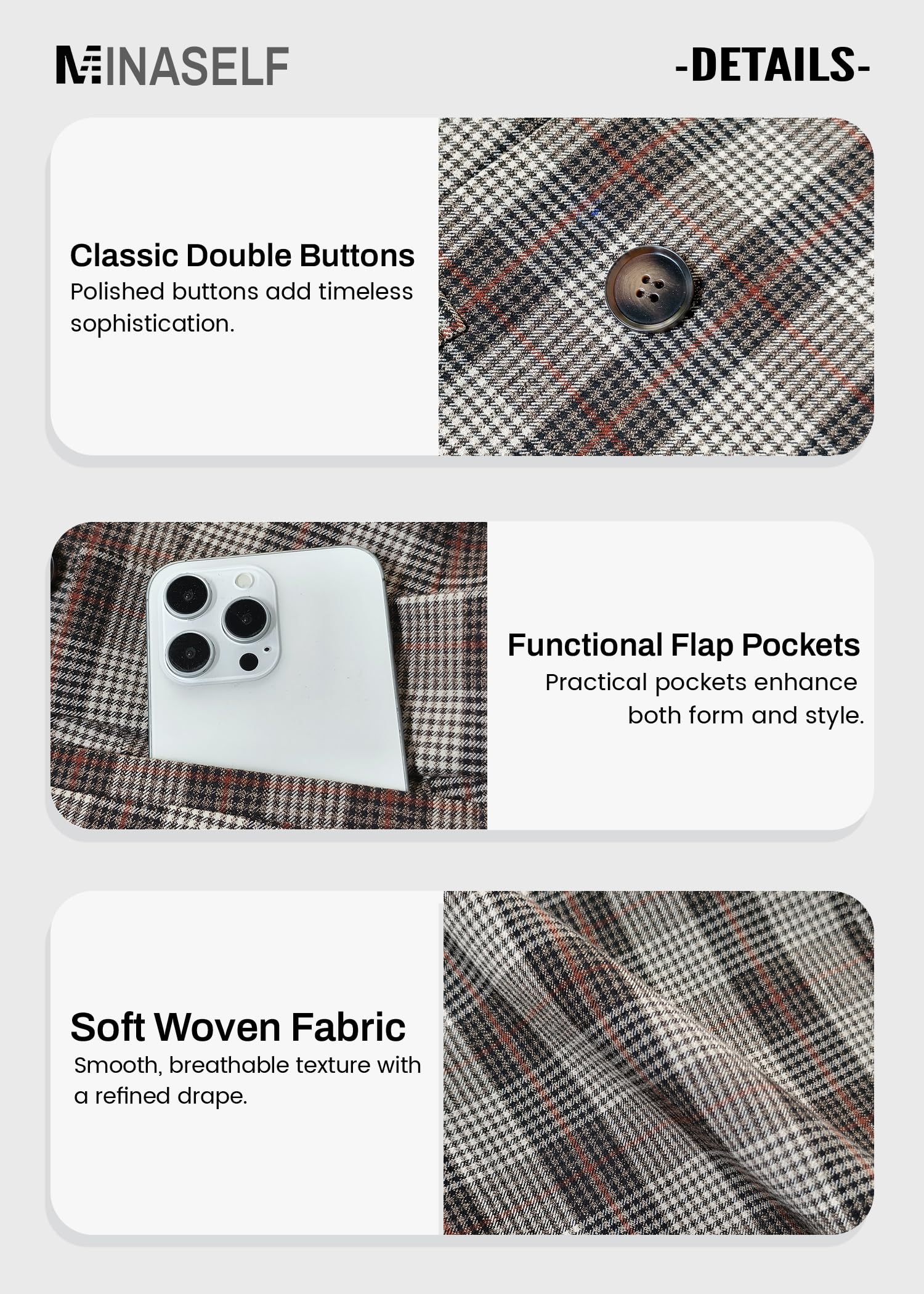 Mina Self Plaid Blazer Jacket for Women Houndstooth 2026 Fall Winter Business Caual Tan Brown Work Office Womens Trendy Boyfriend Professional Fashion Dressy Ladies Women's Blazers & Suit Jackets