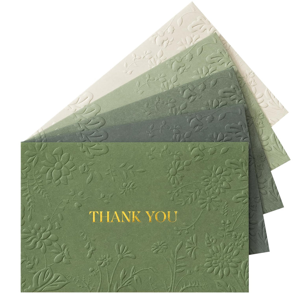 Crisky Bridal Shower Thank You Cards with Envelopes(Sage Green),50 Pack Embossed Floral Thank You Cards for Wedding, Baby Shower, Business, Graduation Party Favors Decorations