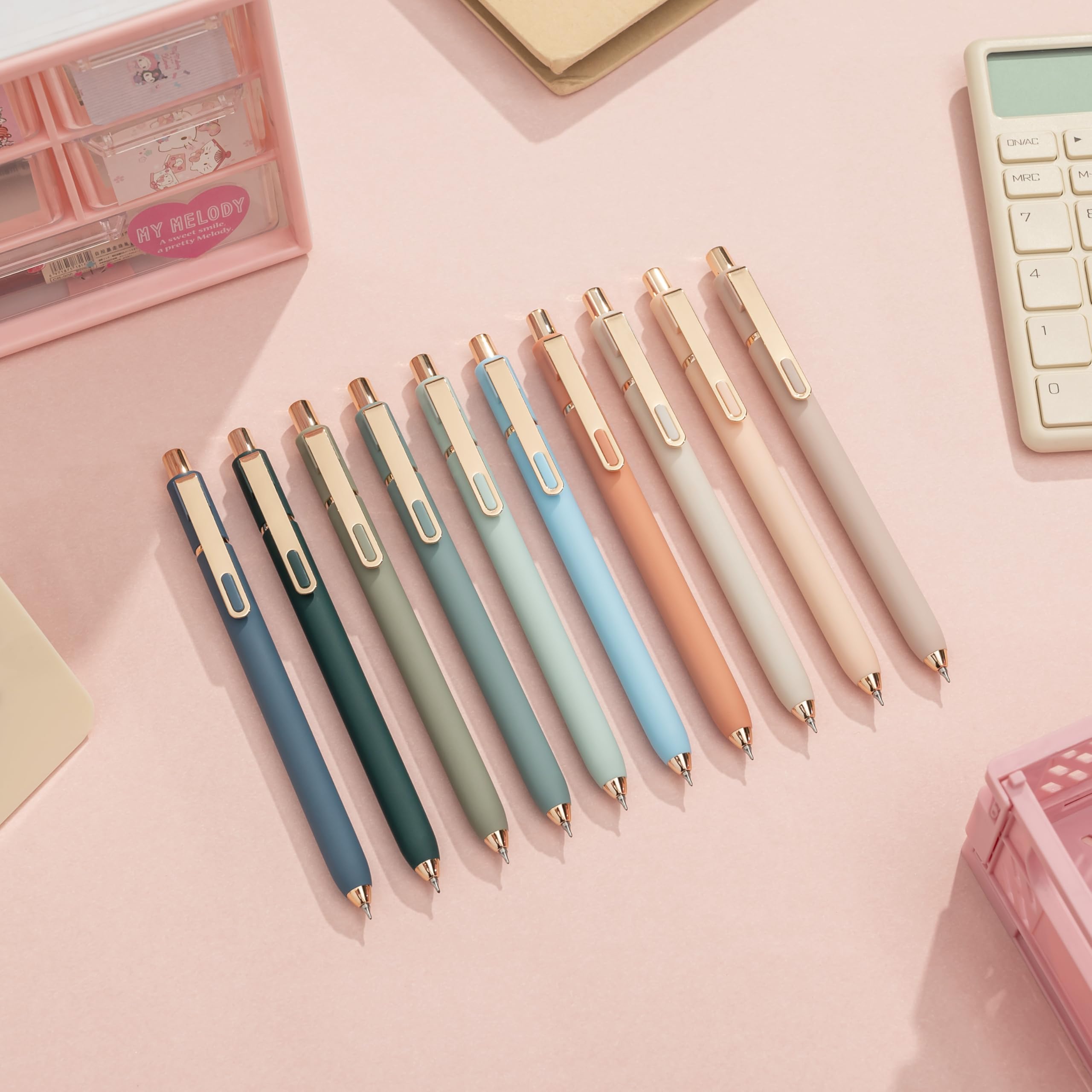 Linbsunne Gel Pens Black Ink Pens for Office 0.5mm Fine Point Pen Smooth Writing Retractable (Metal gold clip-10 pcs)