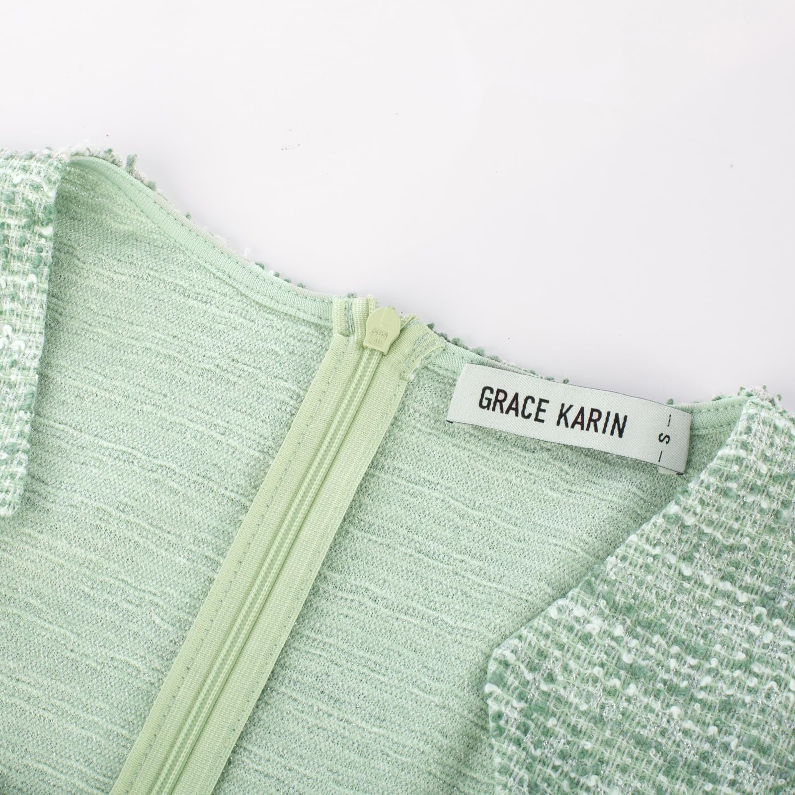 GRACE KARIN Women's Gorgeous Pencil Dress Cap Sleeve Tweed Pencil Dress for Work Green White