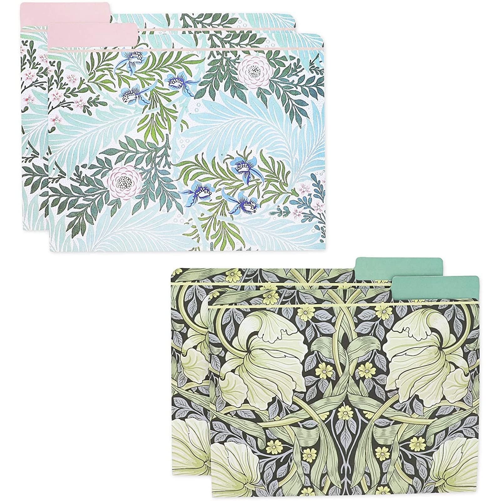 The Gifted Stationary 12 Pack William Morris Floral File Folders, Decorative 1/3 Cut Tab, Letter-Size Holders for Home Office in 6 Patterned Designs - Decorative File Folders - Office Supplies
