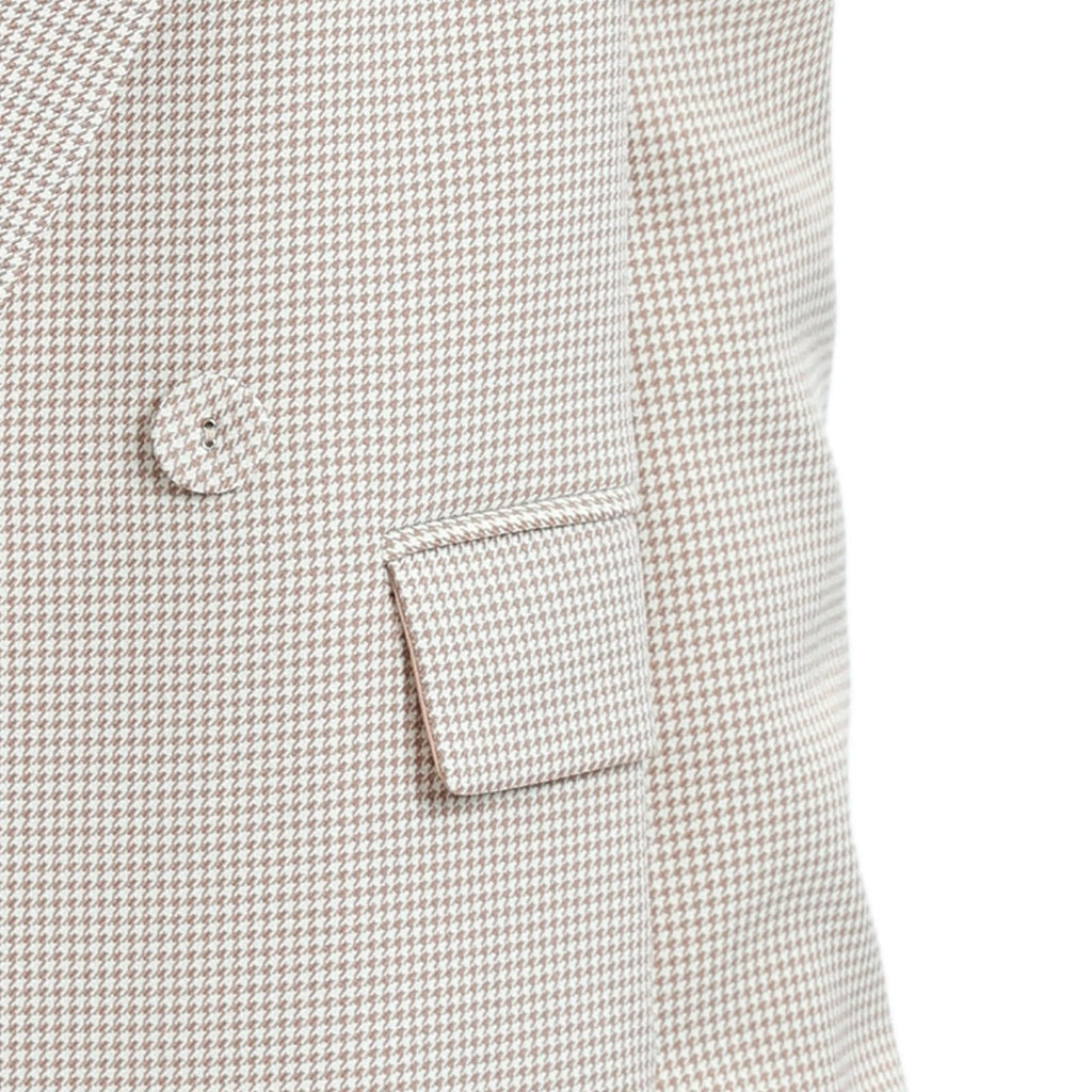 TRNY Women's Oversized Double-Breasted Houndstooth Blazer Jacket with Pockets - Long Sleeve Casual Boyfriend Style Work Office Blazer in Mini Beige