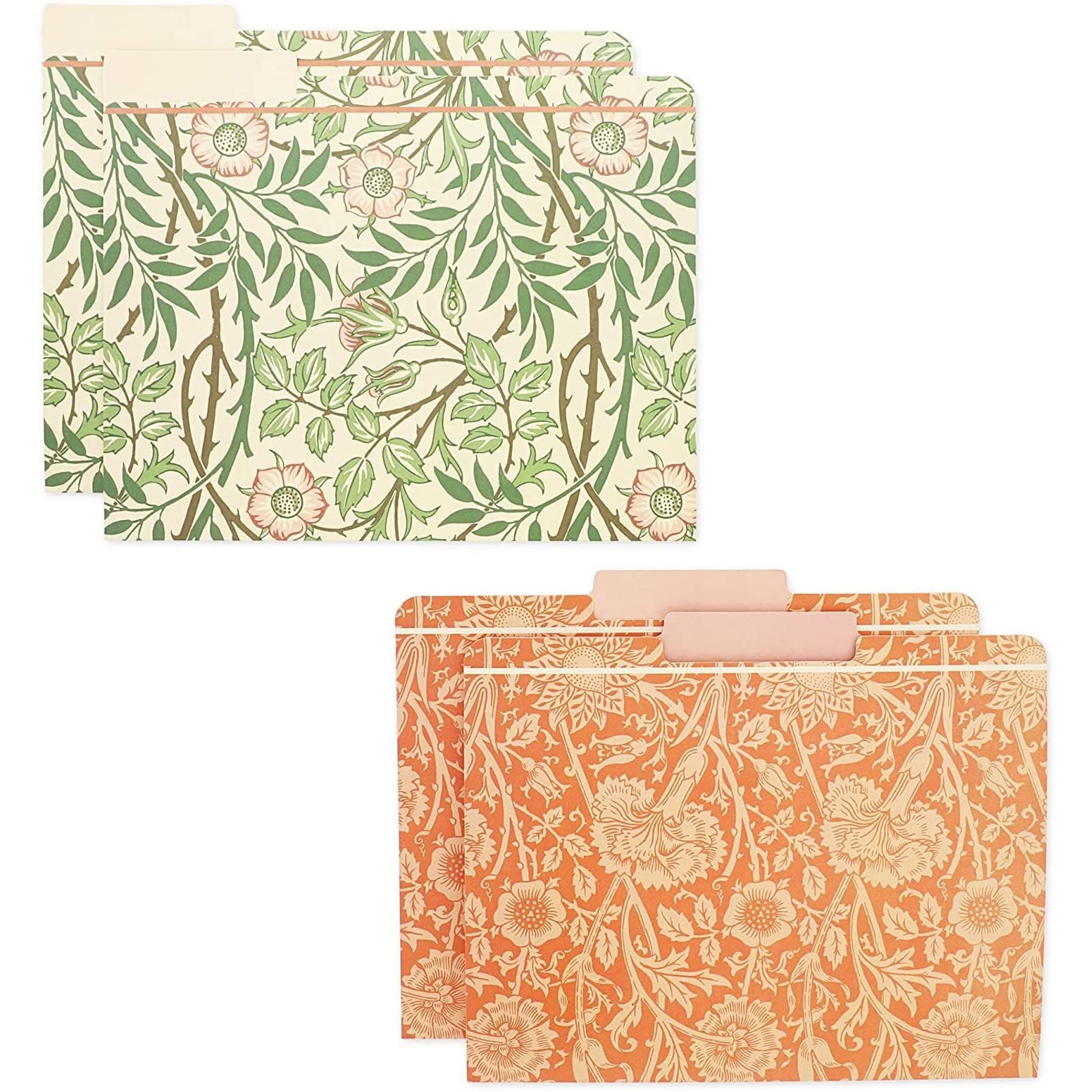 The Gifted Stationary 12 Pack William Morris Floral File Folders, Decorative 1/3 Cut Tab, Letter-Size Holders for Home Office in 6 Patterned Designs - Decorative File Folders - Office Supplies