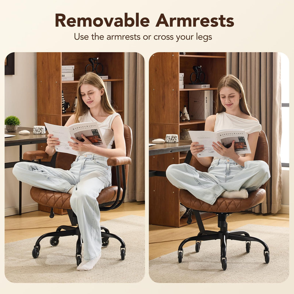 YFO Home Office Desk Chair Office Rubber Casters Ergonomic Computer Chair with Lumbar Support Adjustable Height Rolling Swivel Executive Task Armrests Chair， Brown Leather