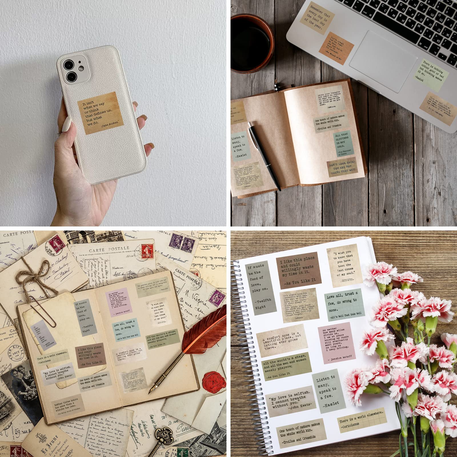 LakoArt 300 Pieces Non-repetitive Retro Typewriter Style Motivational Quote Stickers, Inspirational Vintage Journaling Stickers, Famous Words Scrapbook Sticker for Planner Bullet Junk Journal Laptop