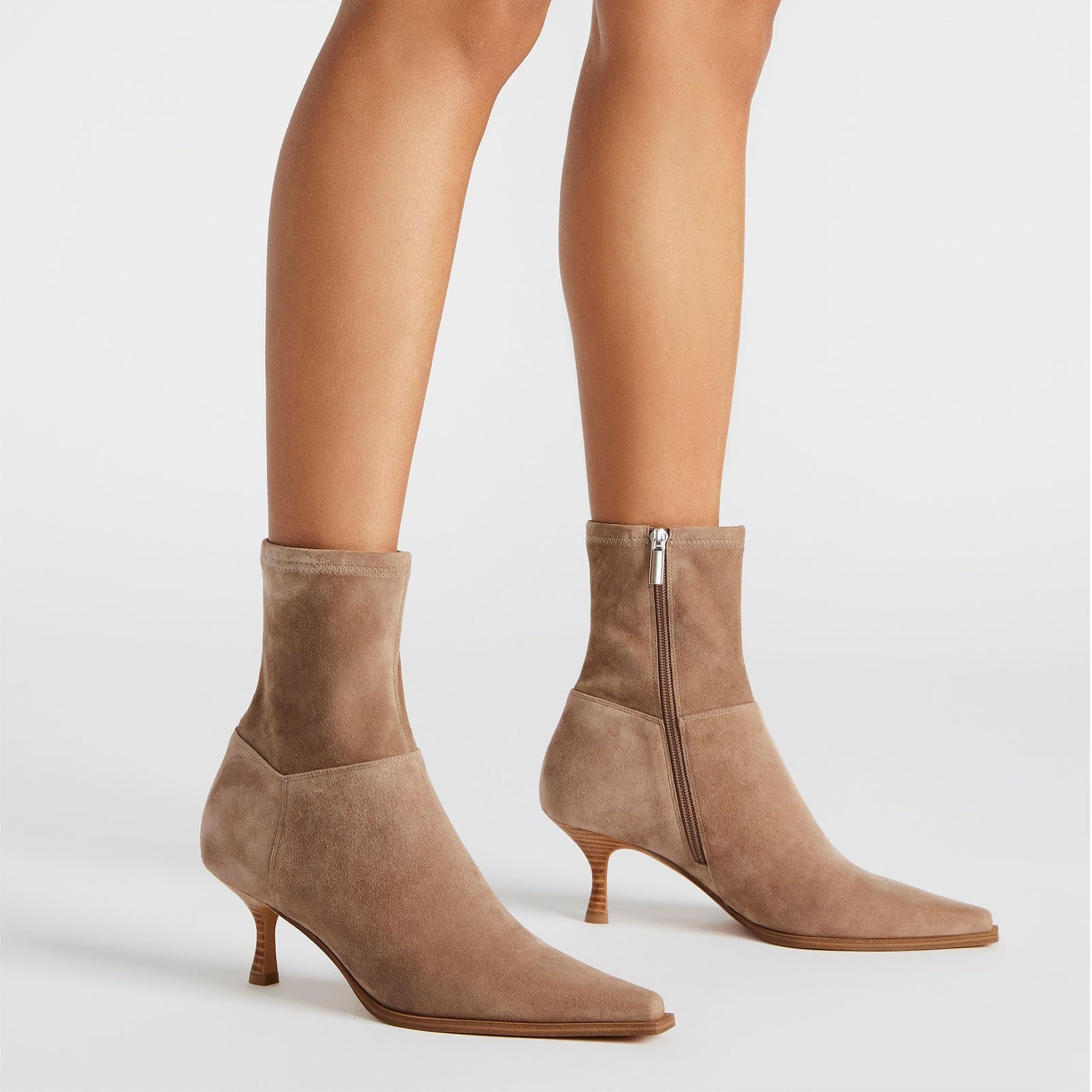 Goiphrri Brown Ankle Boots for Women Stiletto High Heel Boot Pointed Toe Short Booties Side Zipper Dress Kitten Heel Booties Elastic Fashion Trendy Fall Boots Size 7.5