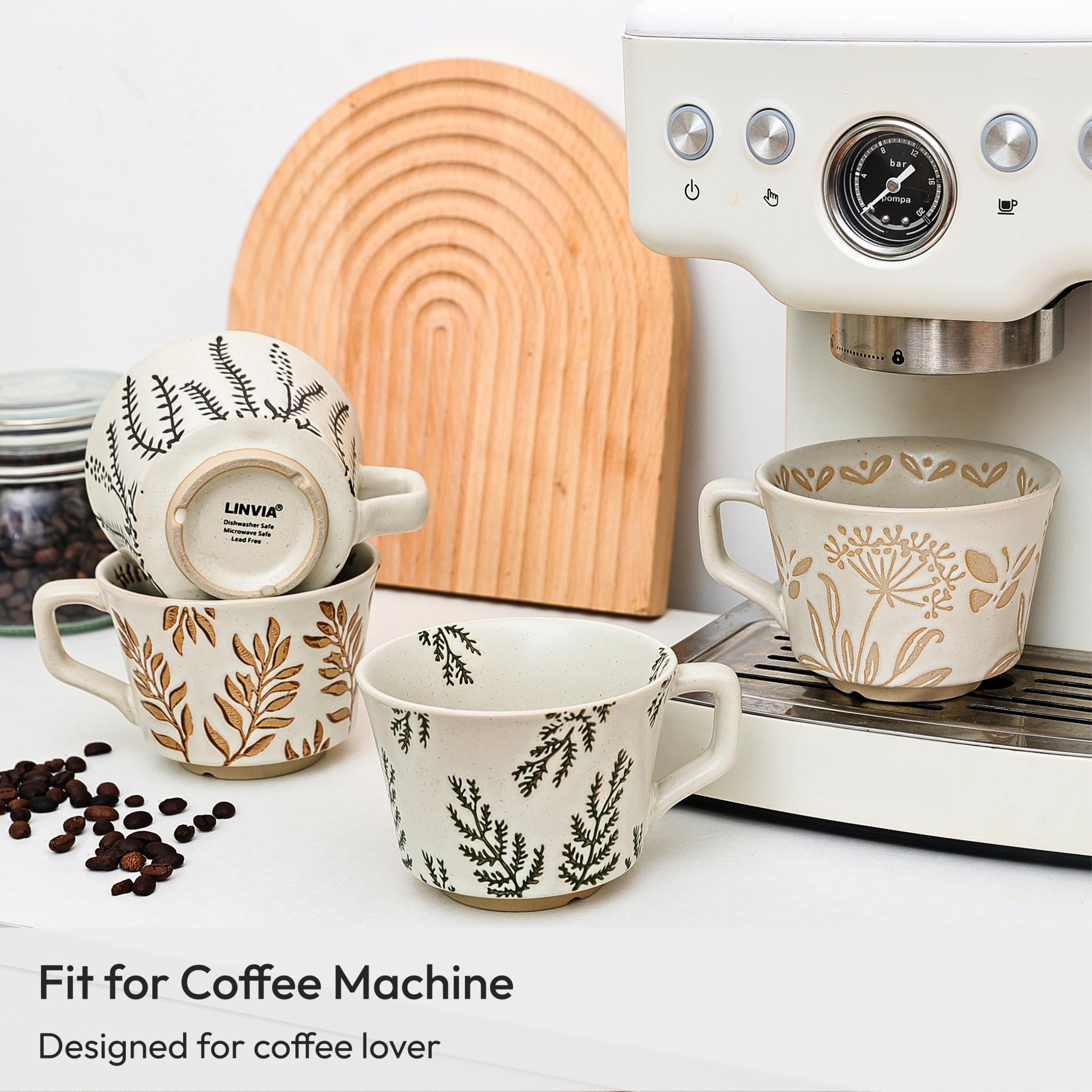 LINVIA Ceramic Coffee Mug, 12 oz Novelty Unique Teacup with Handle, Stoneware Cup for Tea Mocha Latte Cappuccino Espresso (Leaf)