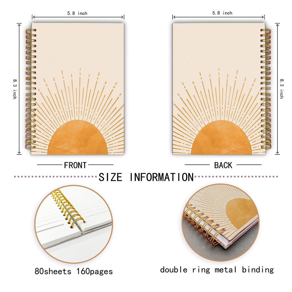 LACOSU Abstract Boho Sun Sunrise Sunset Sunshine Spiral Notebook College Ruled 5.5×8.3 Inches Hard Cover Journal Notebooks for Journaling Writing Work Office Notes Women,Boho Sun Lover Gifts for Women