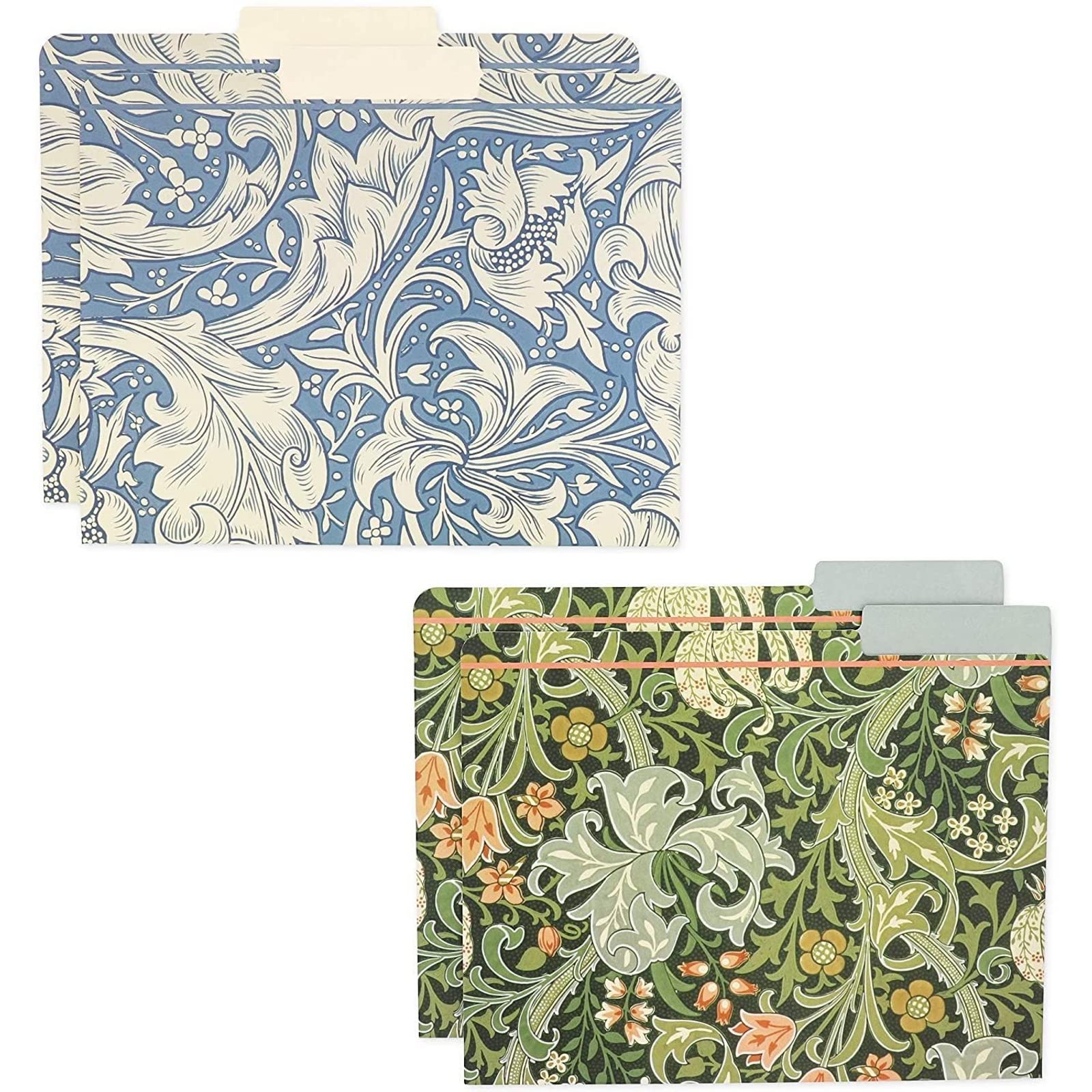The Gifted Stationary 12 Pack William Morris Floral File Folders, Decorative 1/3 Cut Tab, Letter-Size Holders for Home Office in 6 Patterned Designs - Decorative File Folders - Office Supplies