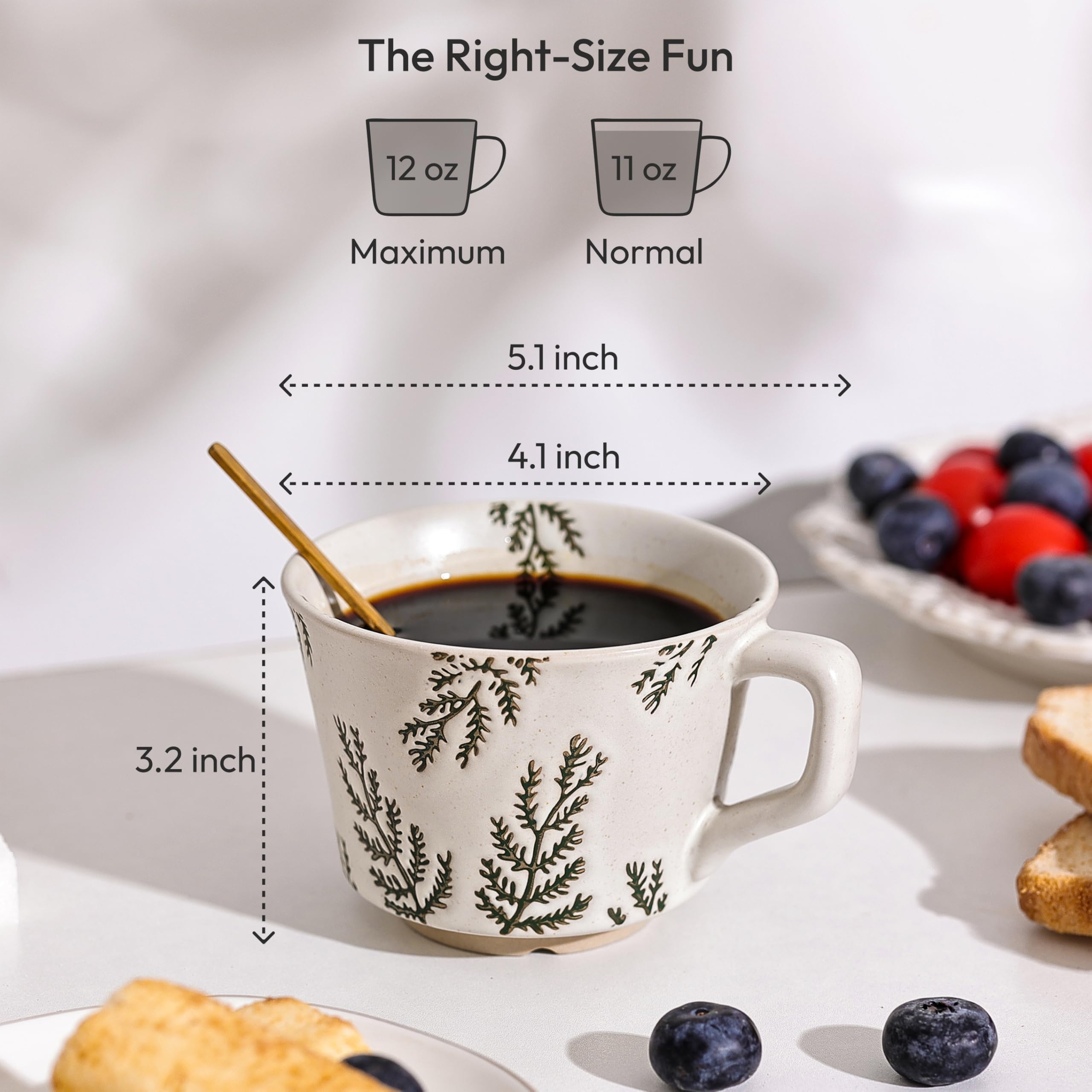 LINVIA Ceramic Coffee Mug, 12 oz Novelty Unique Teacup with Handle, Stoneware Cup for Tea Mocha Latte Cappuccino Espresso (Leaf)