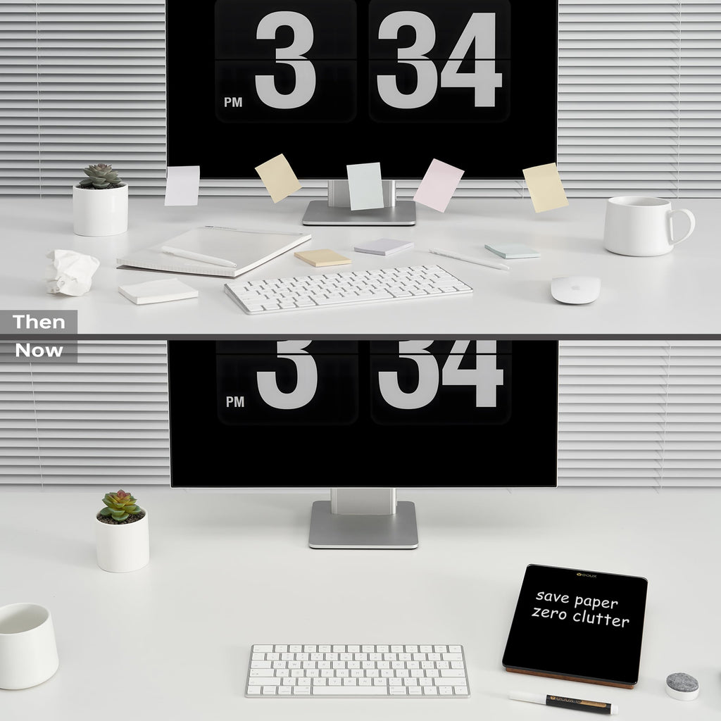 Desktop Black Glass Dry Erase Whiteboard with Reversible Wood Stand, Small Portable White Board Easel for Desk, Reusable Desk Notepad 9.5"x6.7" for Office, Home, School, Marker&Eraser Included, Yeoux