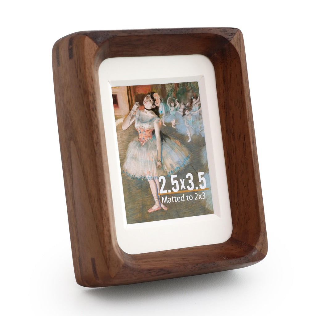SoochART Walnut Wood Picture Frame,Picture 2x3 with Mat or 2.5x3.5 Without Mat,Standing Desk Photo Frame 2.5 by 3.5,Plexiglass,Tabletop or Wall Display
