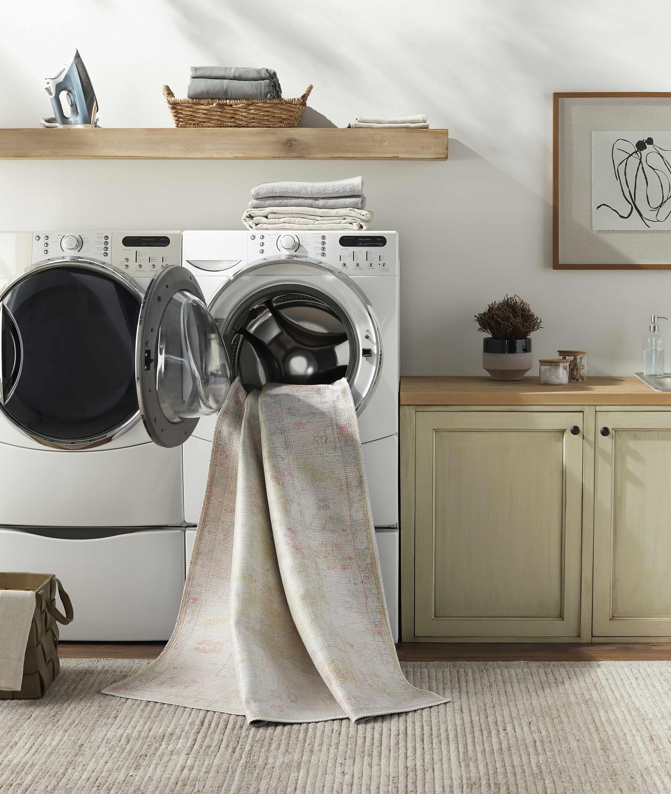 Hauteloom Zinnia Vintage Distressed Faded Area Rug - Oriental Bohemian Turkish Floral Carpet - Machine Washable Rug - Stain Resistant - Pet Friendly - Pink, Green, Blue, Colorful - 8'10" x 12'