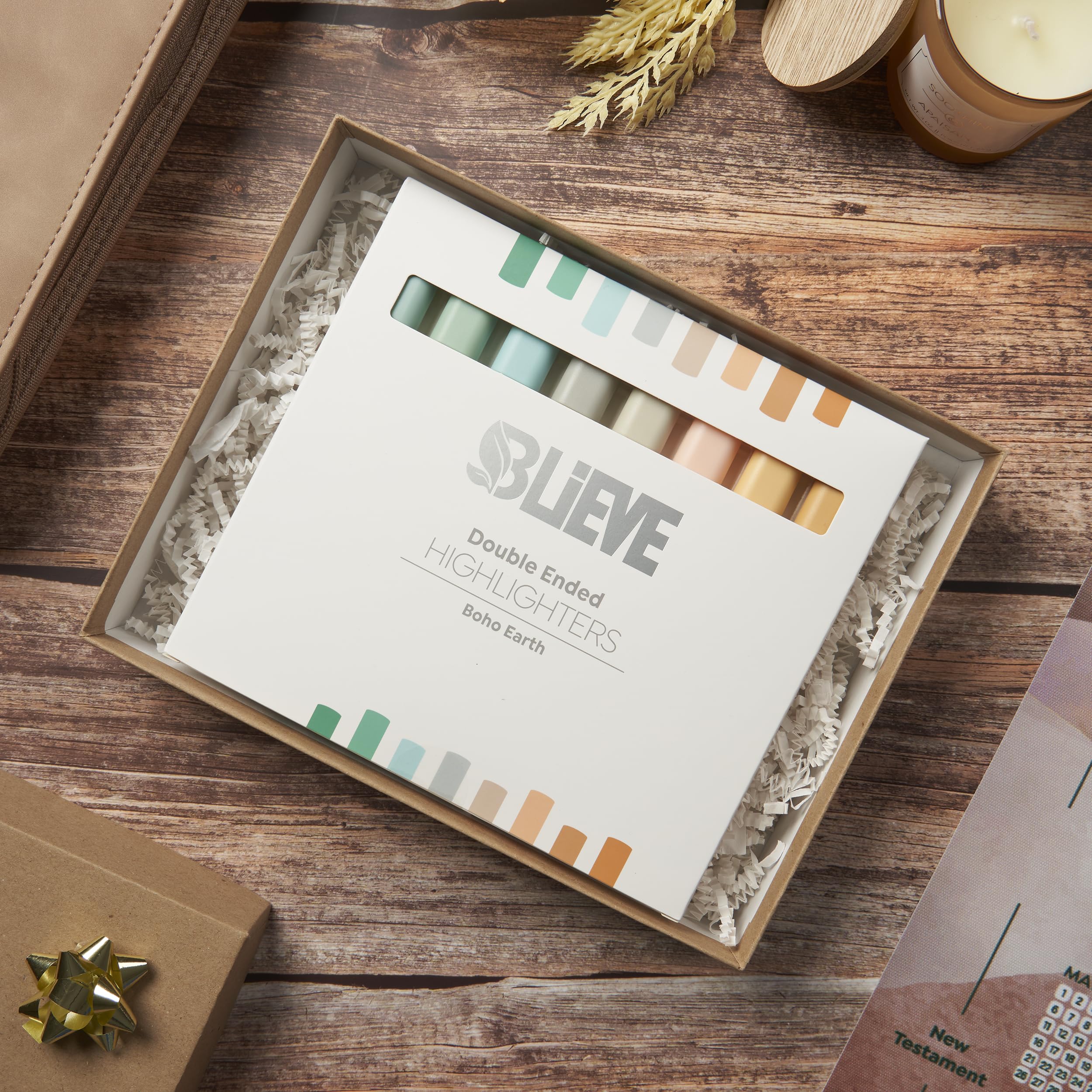 BLIEVE- Aesthetic Bible Highlighters No Bleed Through Assorted Colors, Cute Highlighter Dual Tip For Journaling Supplies And School Accessories, Bible Highlighters And Pens No Bleed (BOHO EARTH)