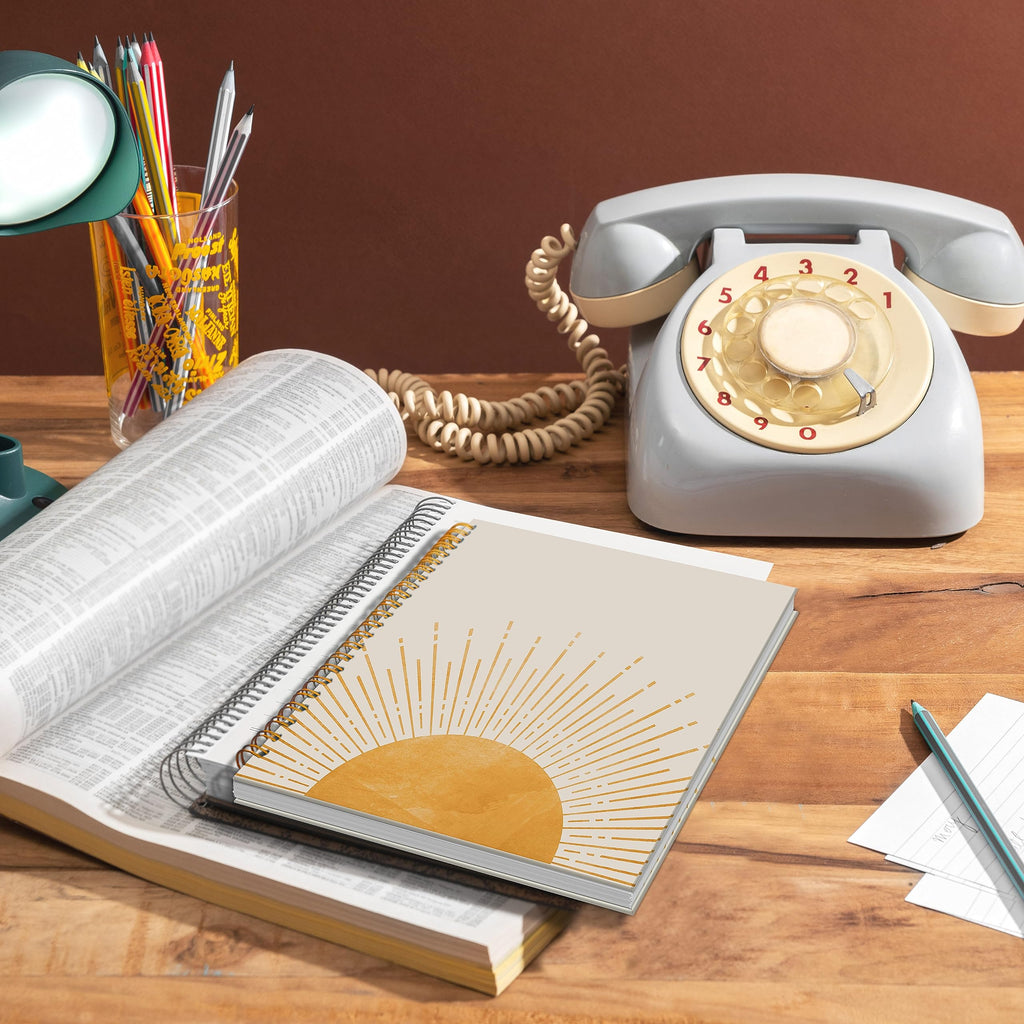 LACOSU Abstract Boho Sun Sunrise Sunset Sunshine Spiral Notebook College Ruled 5.5×8.3 Inches Hard Cover Journal Notebooks for Journaling Writing Work Office Notes Women,Boho Sun Lover Gifts for Women