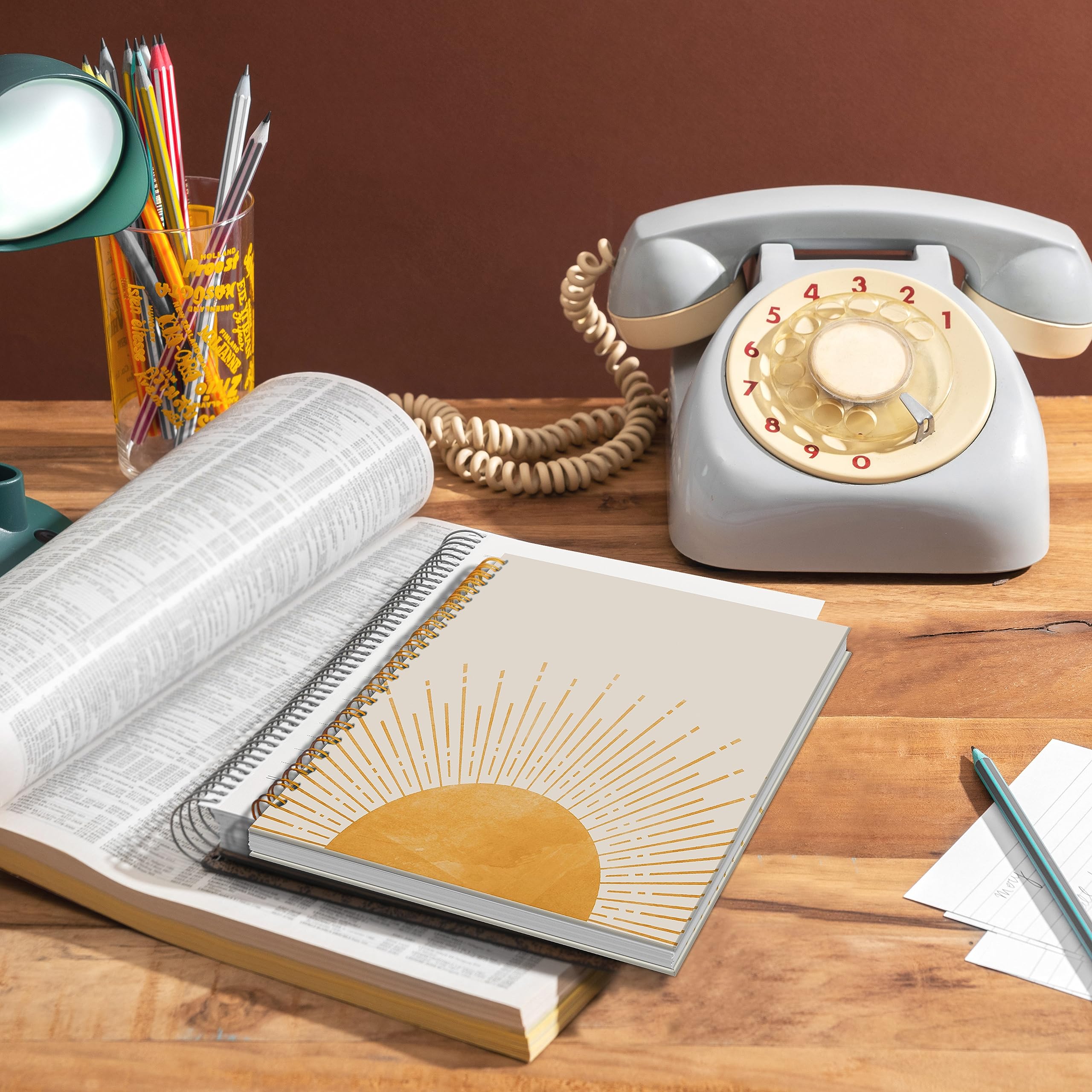 LACOSU Abstract Boho Sun Sunrise Sunset Sunshine Spiral Notebook College Ruled 5.5×8.3 Inches Hard Cover Journal Notebooks for Journaling Writing Work Office Notes Women,Boho Sun Lover Gifts for Women