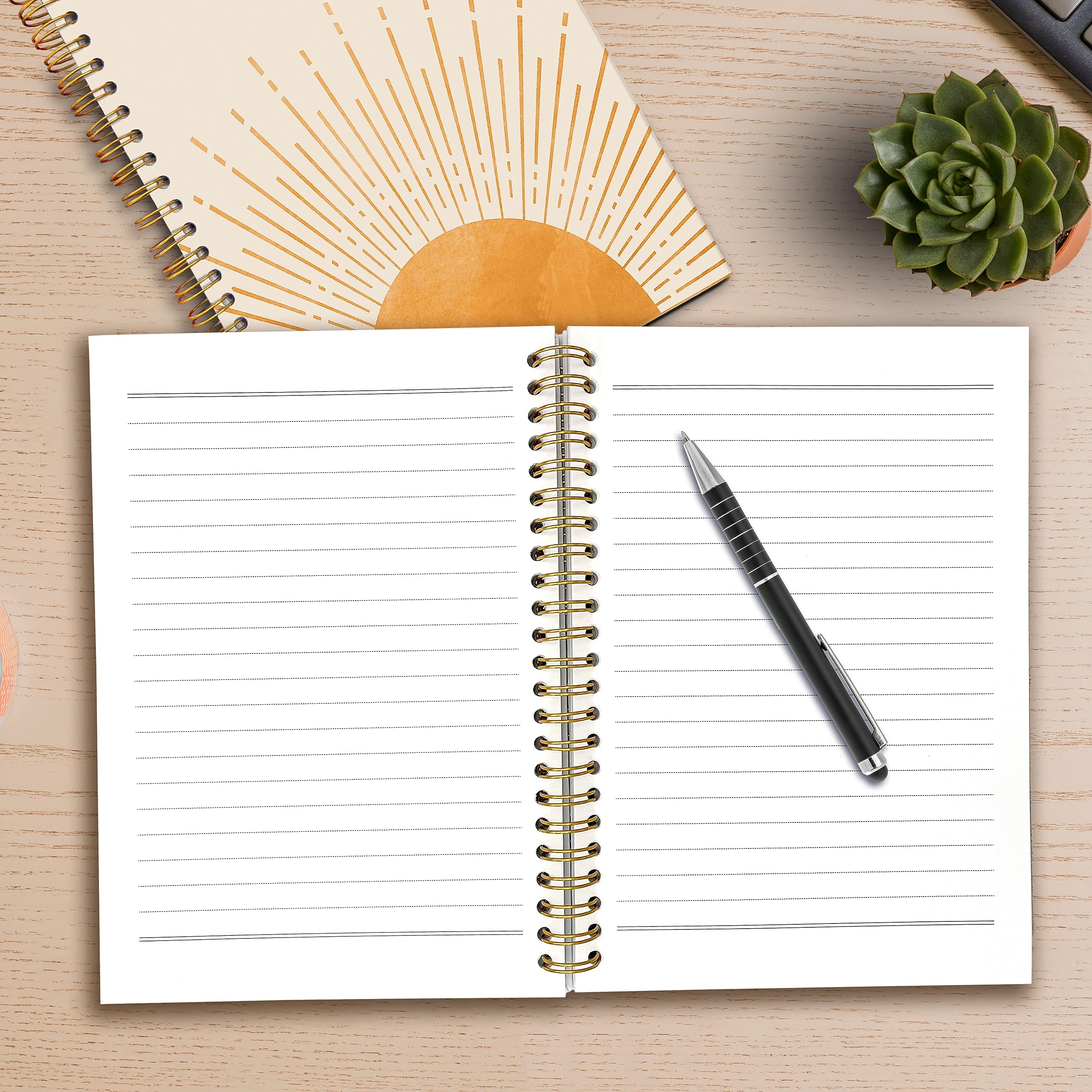 LACOSU Abstract Boho Sun Sunrise Sunset Sunshine Spiral Notebook College Ruled 5.5×8.3 Inches Hard Cover Journal Notebooks for Journaling Writing Work Office Notes Women,Boho Sun Lover Gifts for Women