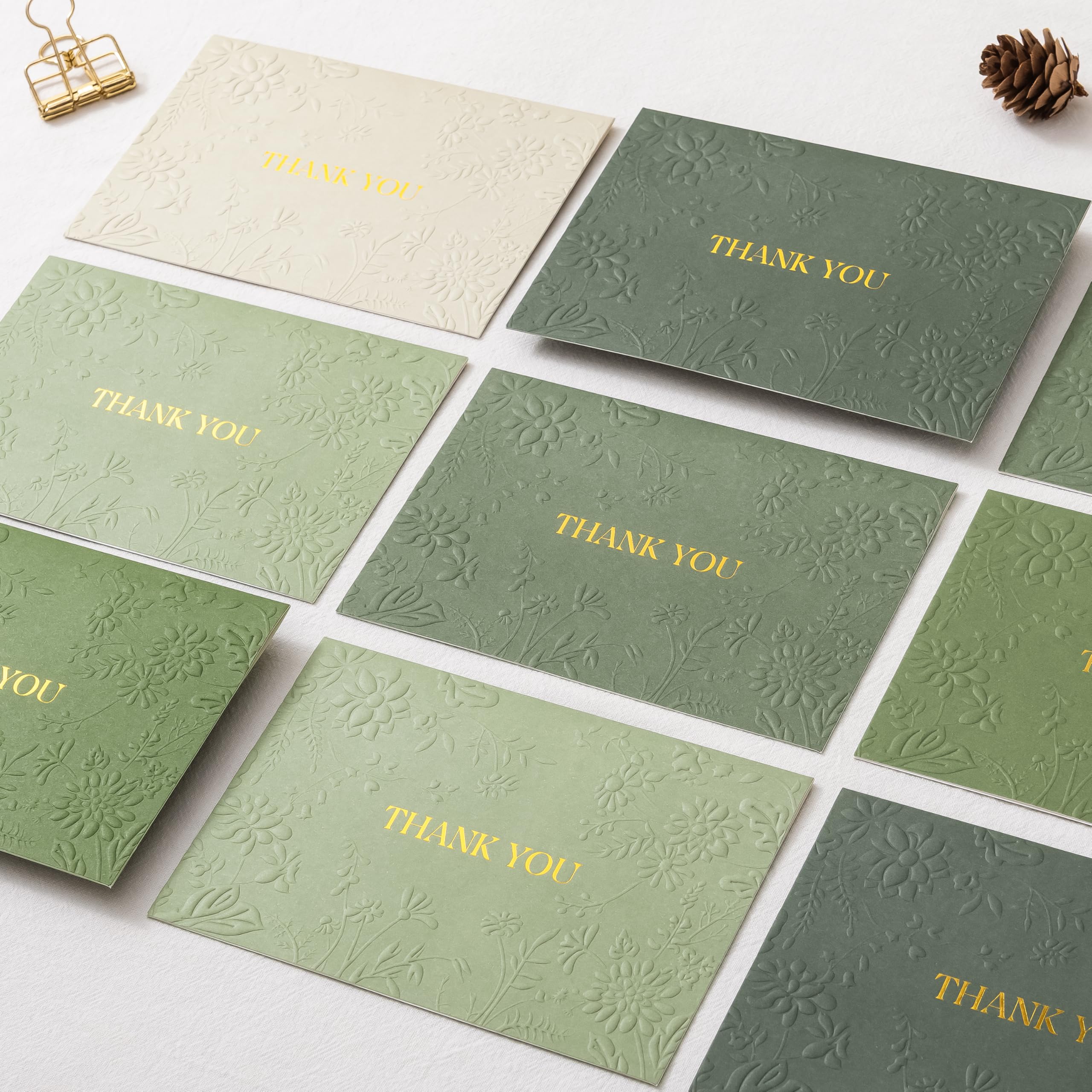 Crisky Bridal Shower Thank You Cards with Envelopes(Sage Green),50 Pack Embossed Floral Thank You Cards for Wedding, Baby Shower, Business, Graduation Party Favors Decorations
